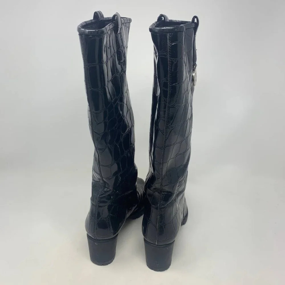 Stuart Weitzman Black Croc Leather Heeled Boots Size US 6 - Picture 7 of 10